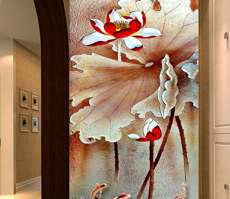 3D Lotus Goldfish WG145 Wall Murals