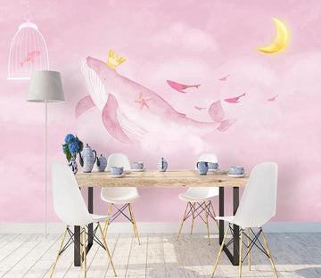 3D Pink Whale Moon WC2126 Wall Murals