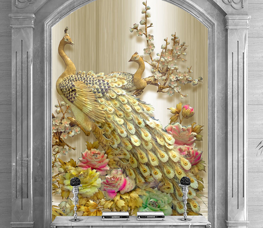 3D Yellow Peacock WG086 Wall Murals