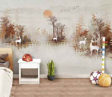 3D Sun White Deer WG826 Wall Murals