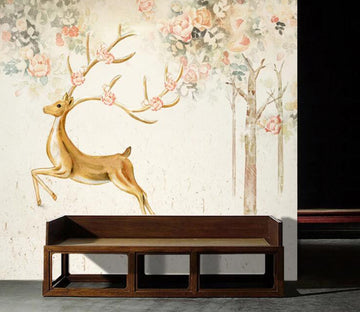 3D Golden Deer WC2141 Wall Murals
