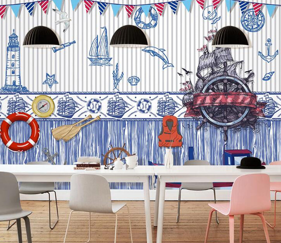 3D Dolphin Boat WC1435 Wall Murals