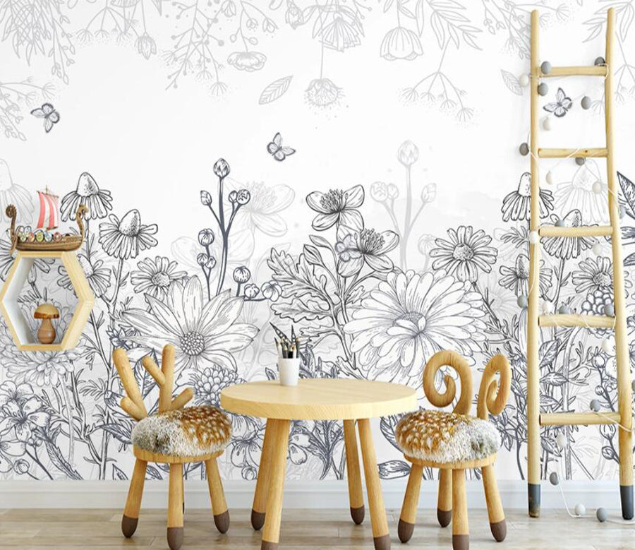 3D Sketch Flower WG1215 Wall Murals