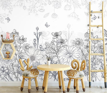 3D Sketch Flower WG1215 Wall Murals