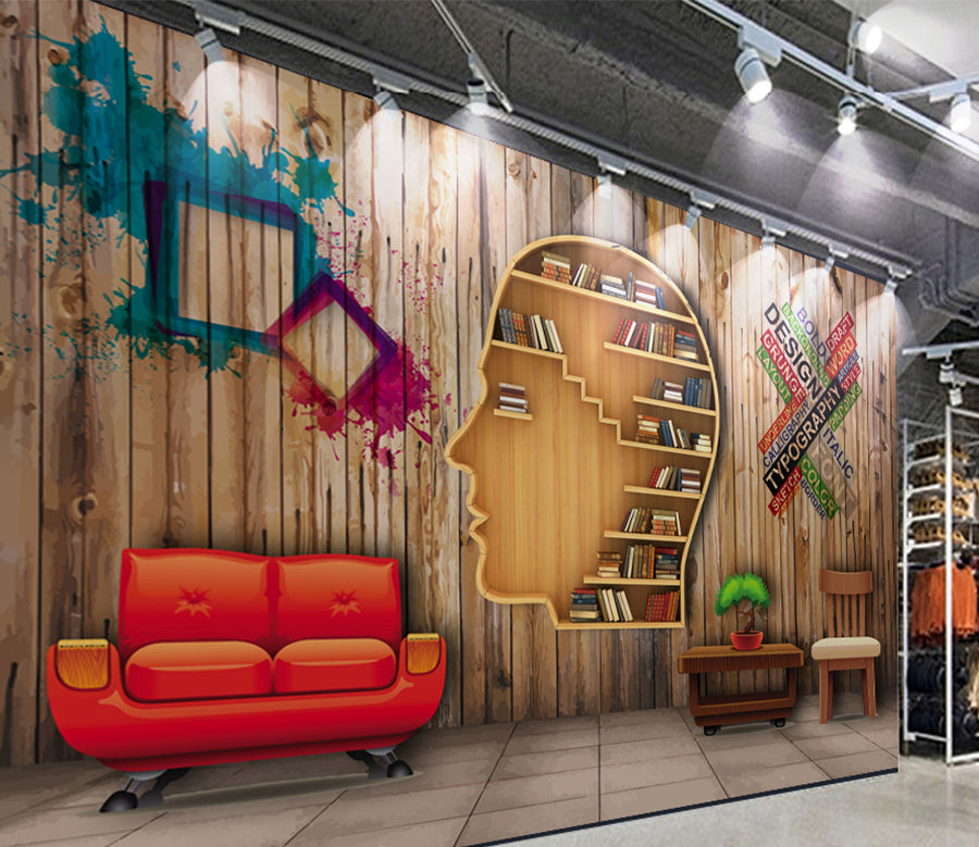 3D Head Book Shelf WG303 Wall Murals
