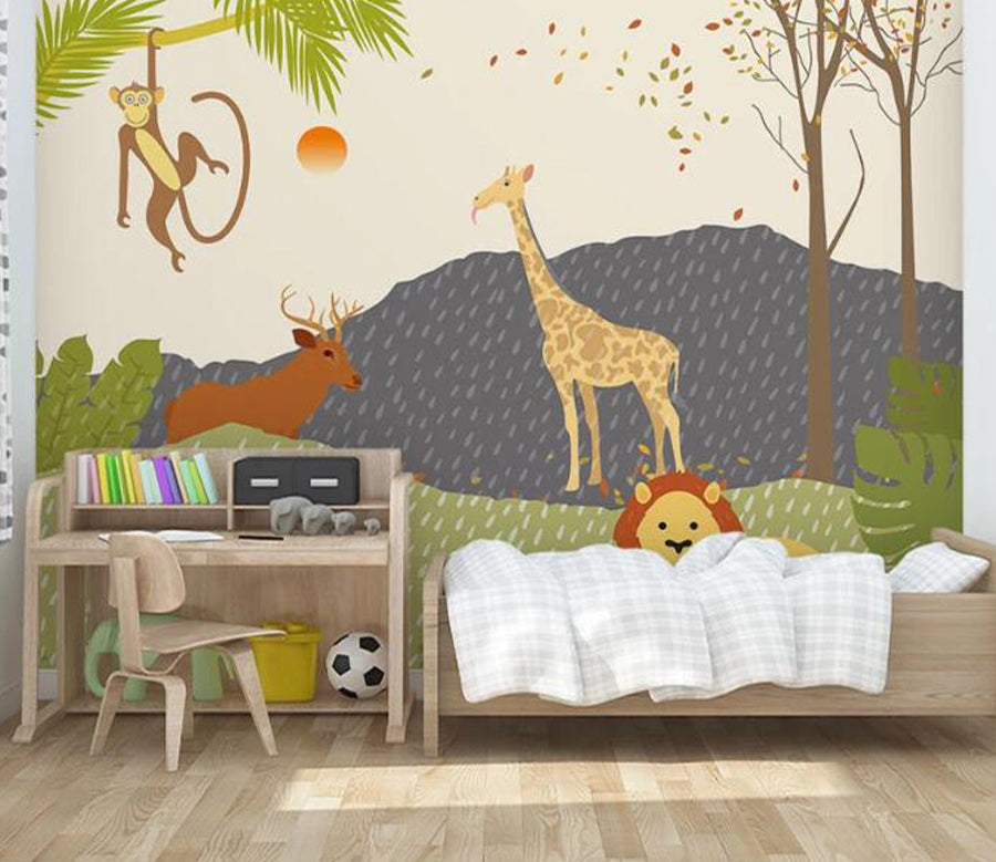 3D Giraffe Monkey WC1584 Wall Murals