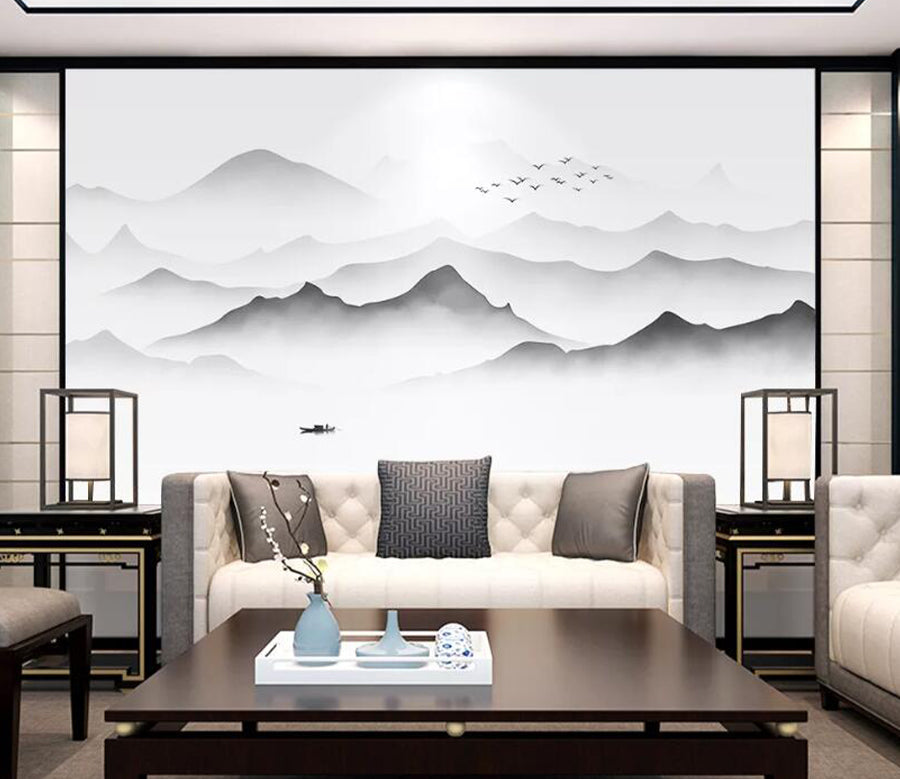 3D Rowing Lake Bird WC1960 Wall Murals