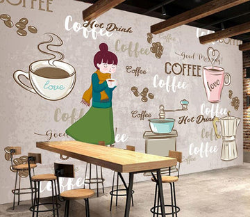 3D Girl Coffee WC2536 Wall Murals