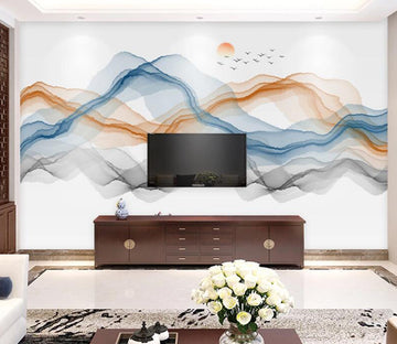 3D Orange Wave WC2583 Wall Murals