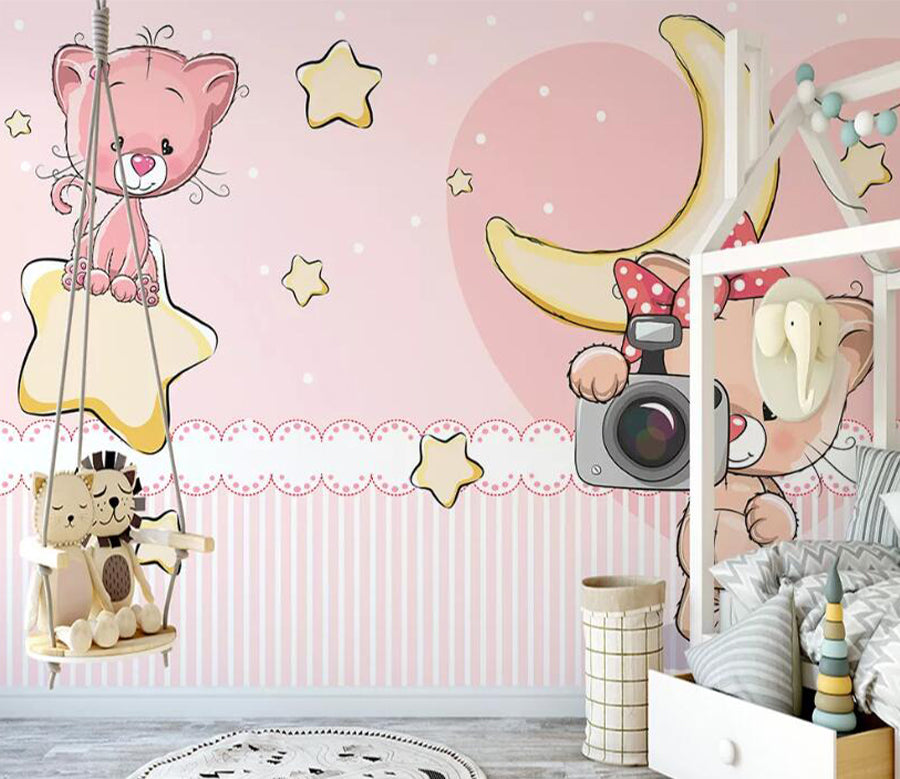 3D Moon Star Cat WC2436 Wall Murals
