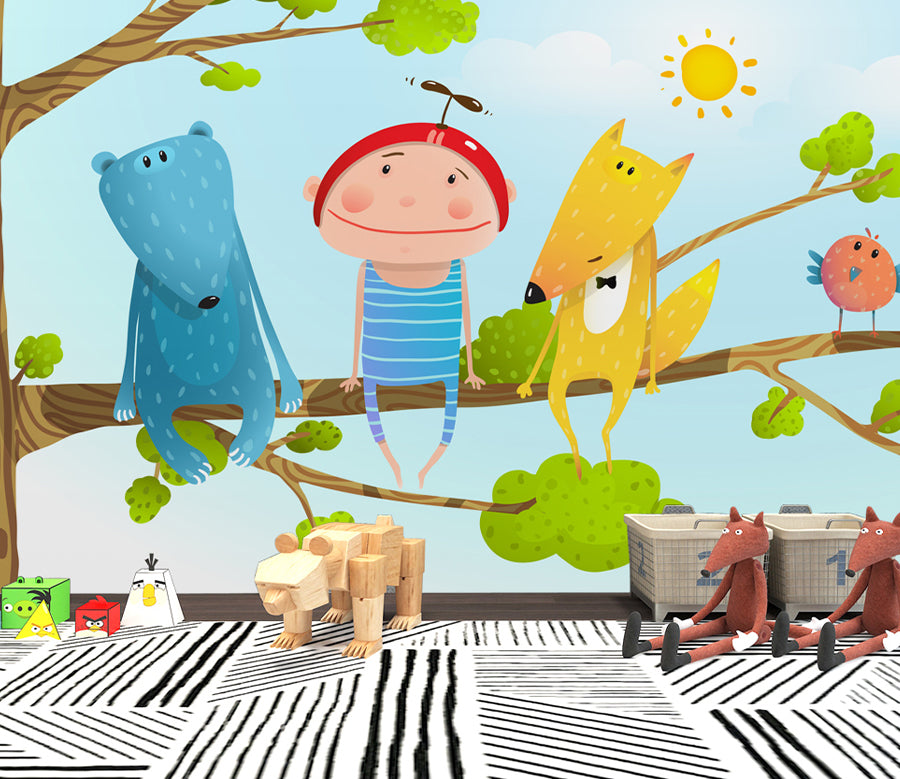 3D Sun Tree Fox WG449 Wall Murals