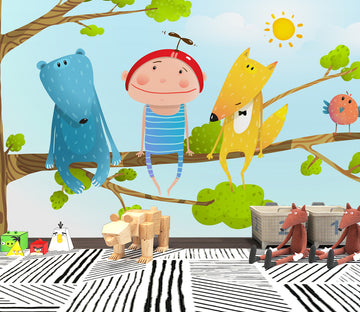 3D Sun Tree Fox WG449 Wall Murals