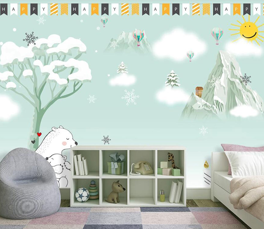 3D Snowflake Bear WC1500 Wall Murals