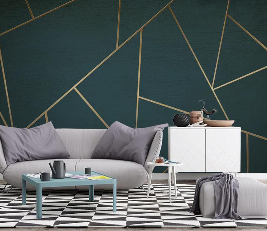 3D Gold Line WC2542 Wall Murals