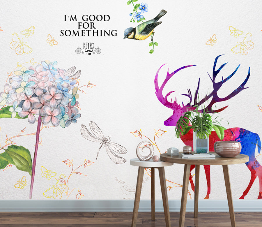 3D Red Deer Bird WG317 Wall Murals