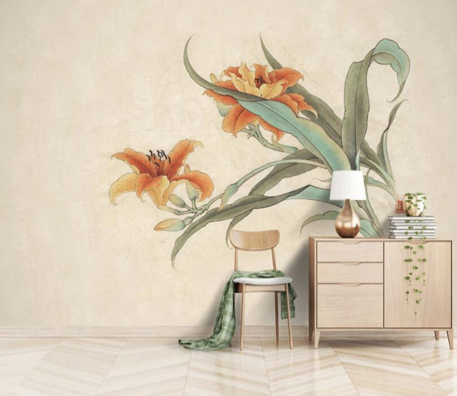 3D Orange Flower WC2669 Wall Murals
