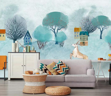 3D Deer Jumping WG885 Wall Murals