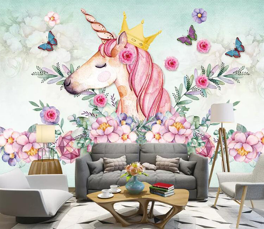 3D Unicorn Flower WG1129 Wall Murals