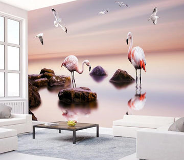 3D Stone Flamingo WC2454 Wall Murals
