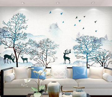 3D Bird Tree Deer WC1534 Wall Murals