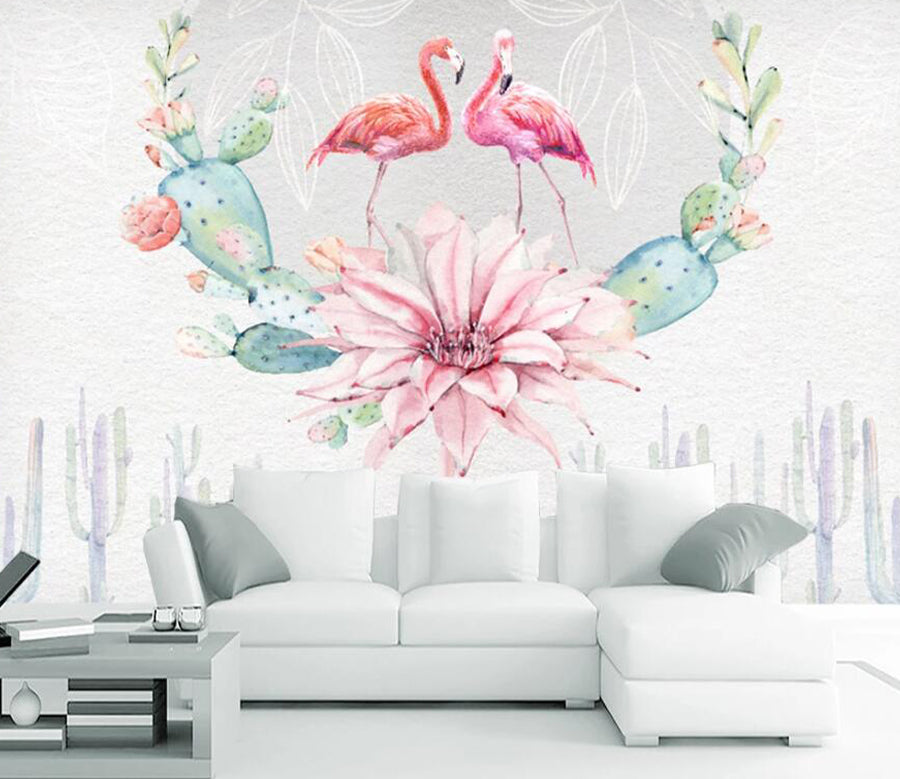 3D Cactus Flamingo WC1669 Wall Murals