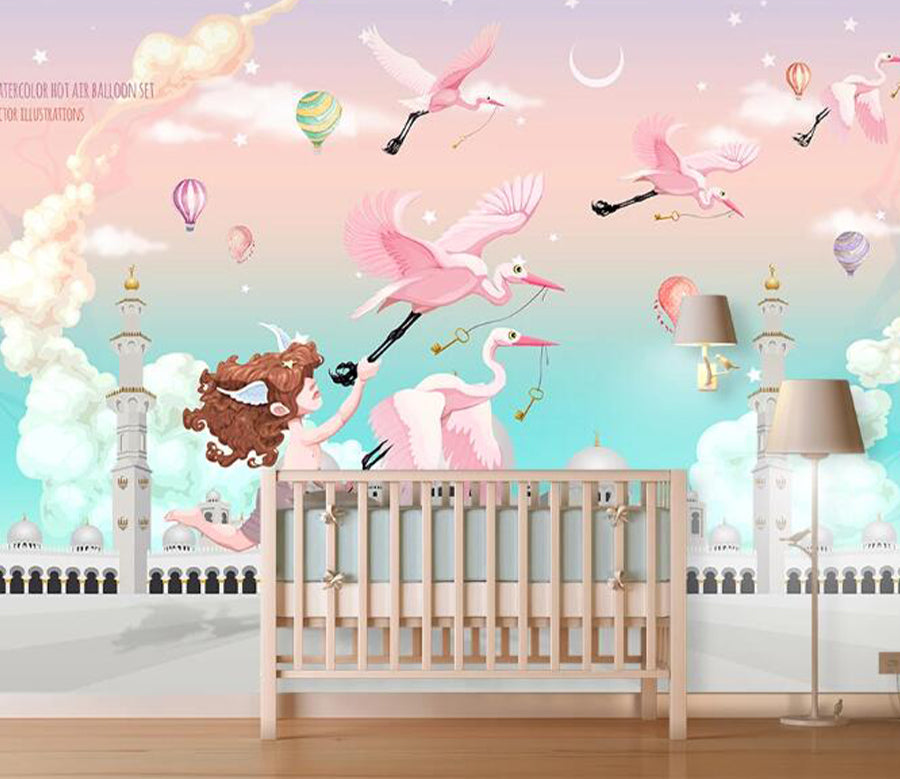 3D Moon Flamingo WC1516 Wall Murals