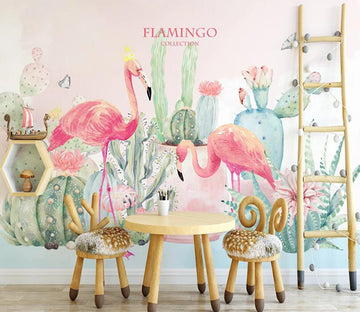 3D Flamingo Cactus WC2273 Wall Murals