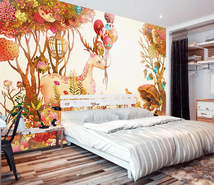 3D Yellow Deer Balloon WG321 Wall Murals
