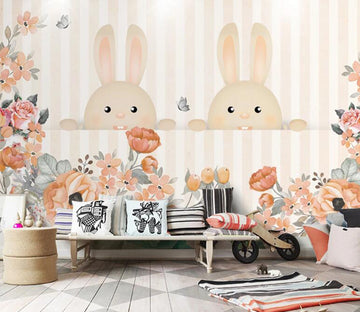 3D Flower Rabbit WC1828 Wall Murals