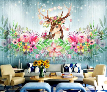 3D Flower Fawn WC1368 Wall Murals