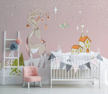 3D House Deer Bird WG1264 Wall Murals