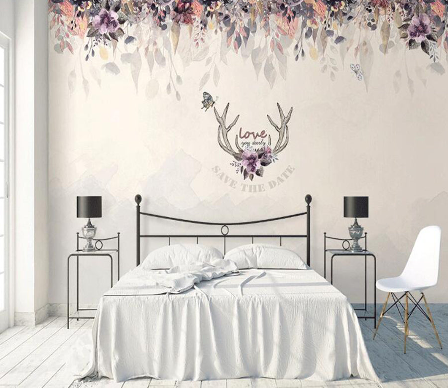 3D Antler Flower WC1683 Wall Murals