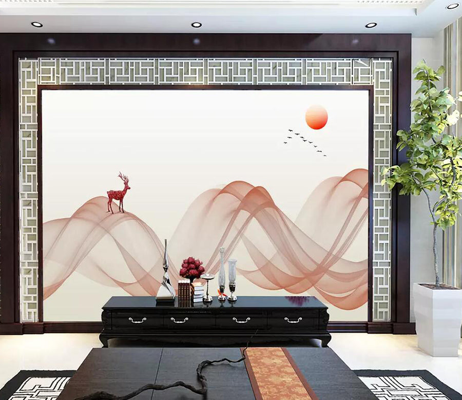 3D Sun Red Deer WG1220 Wall Murals