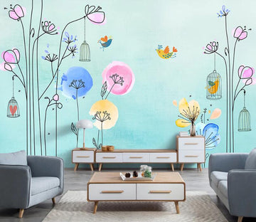 3D Bird Cage Flower WC1912 Wall Murals