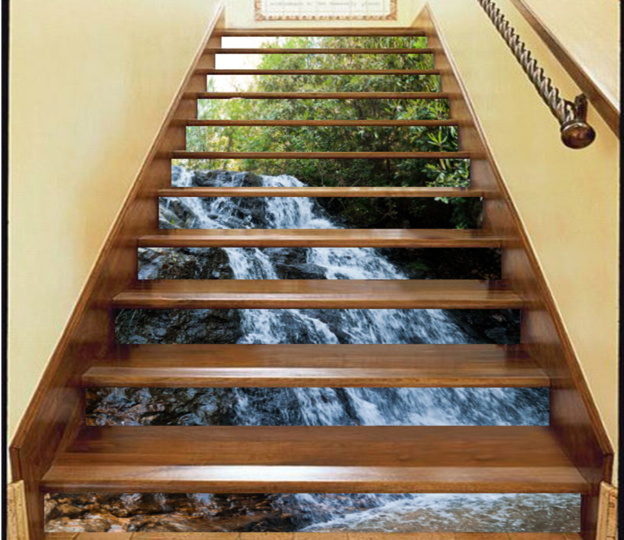 3D Clear Flowing Waterfall 126 Stair Risers