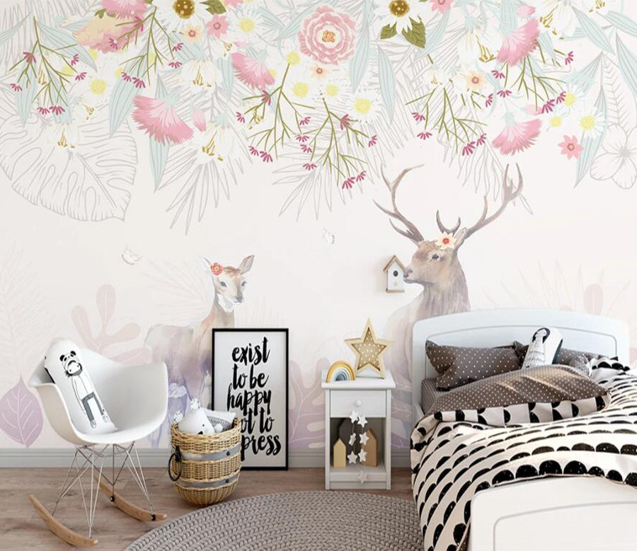 3D Flower Deer WG1159 Wall Murals