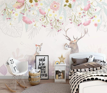 3D Flower Deer WG1159 Wall Murals