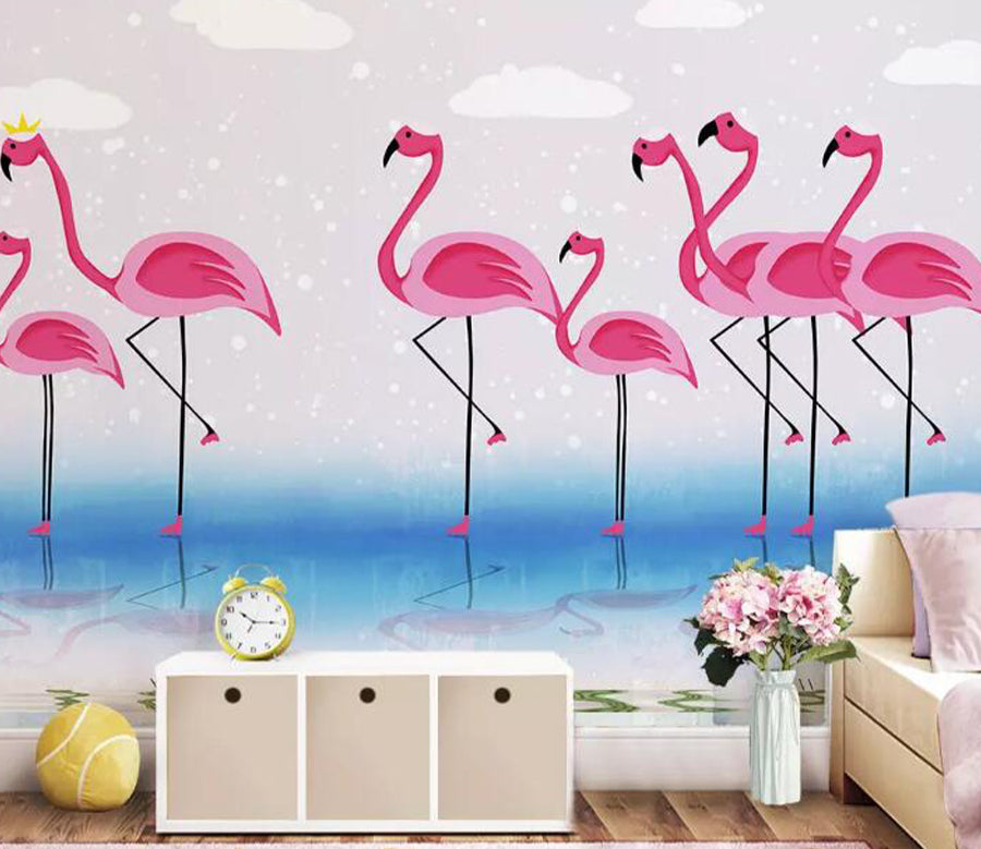 3D Cute Flamingo WG755 Wall Murals