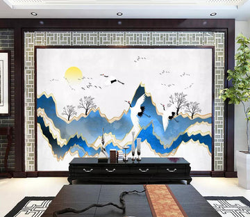 3D White Crane Fly WG1222 Wall Murals
