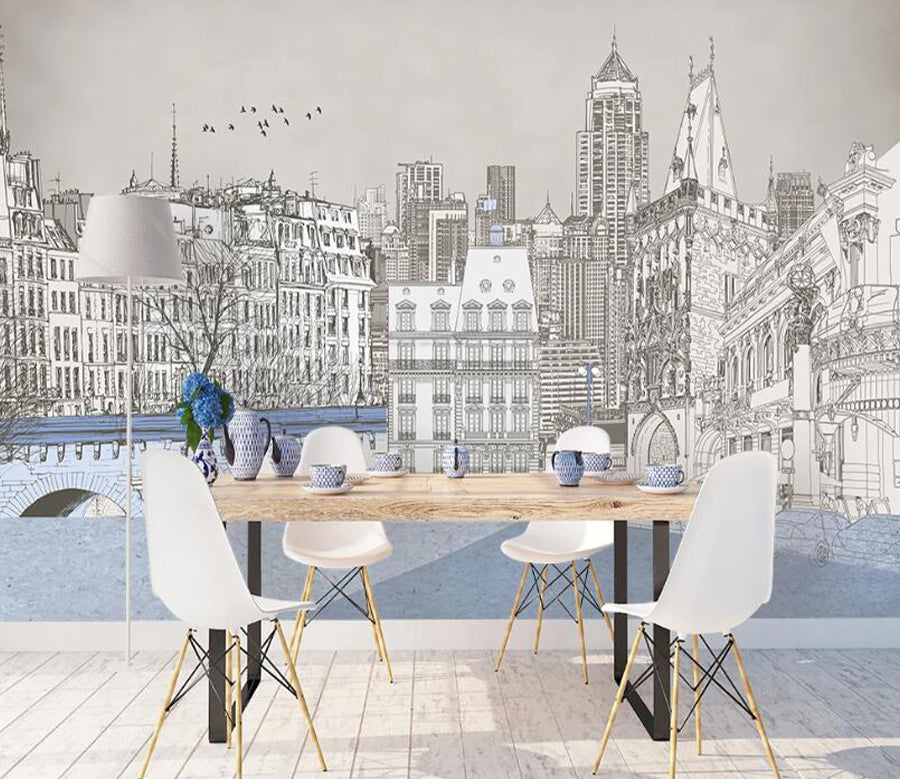 3D Building Bridge WC2106 Wall Murals