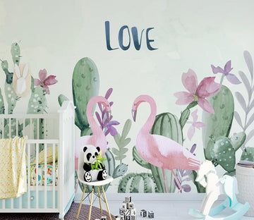3D Cactus Flamingo WC1935 Wall Murals