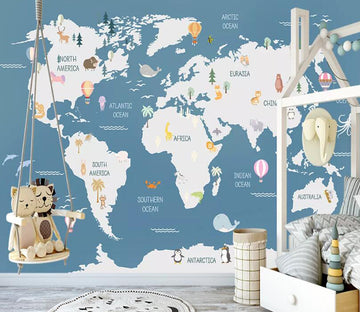 3D Giraffe Fox Map WC2655 Wall Murals
