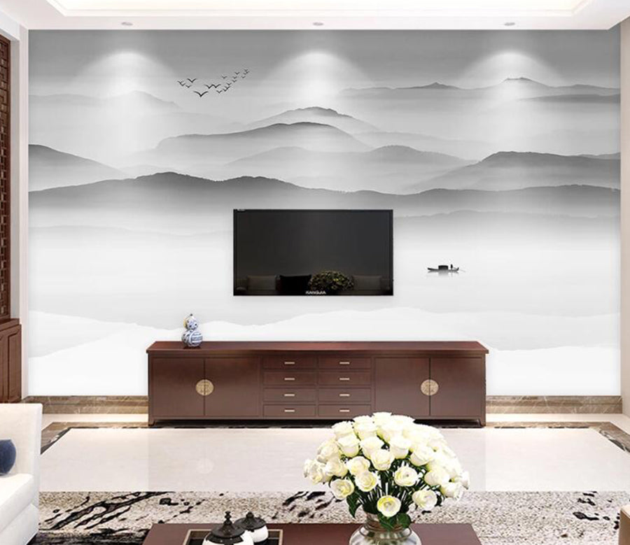 3D Ship Mountain WC1701 Wall Murals