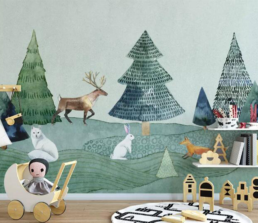 3D Rabbit Fox Deer WG872 Wall Murals