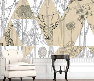 3D Deer Owl Flower WG300 Wall Murals