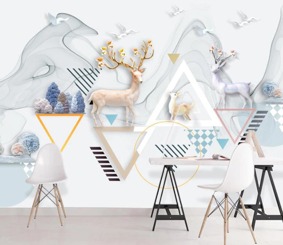 3D Deer Pigeon WC1634 Wall Murals