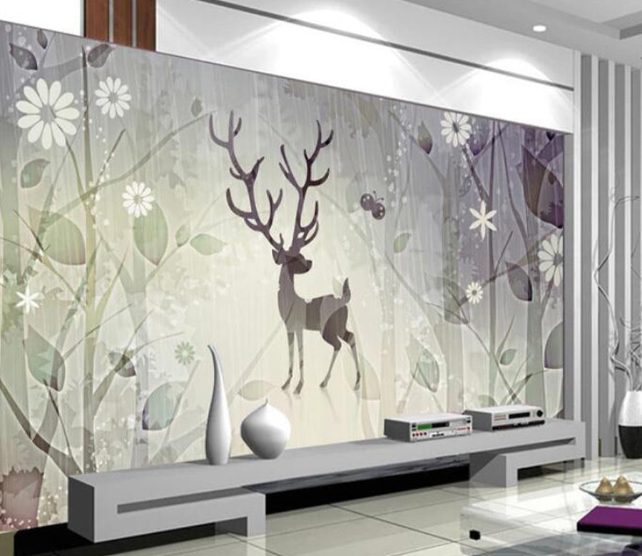 3D White Fawn WC1301 Wall Murals