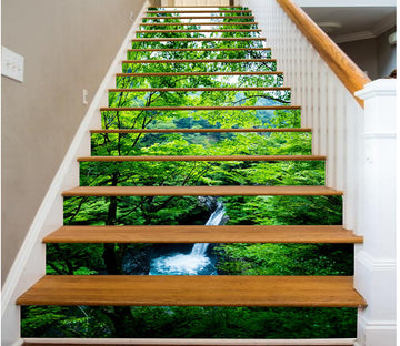 3D Green Forest Waterfall 103 Stair Risers