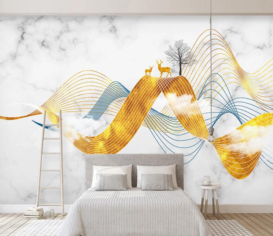 3D Deer Gold WC2449 Wall Murals