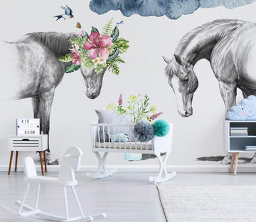 3D Horse Flower WC1818 Wall Murals
